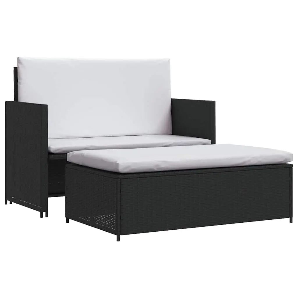 2 Piece Garden Lounge Set Black Outdoor Sofa Stool Weather-Resistant PE Rattan