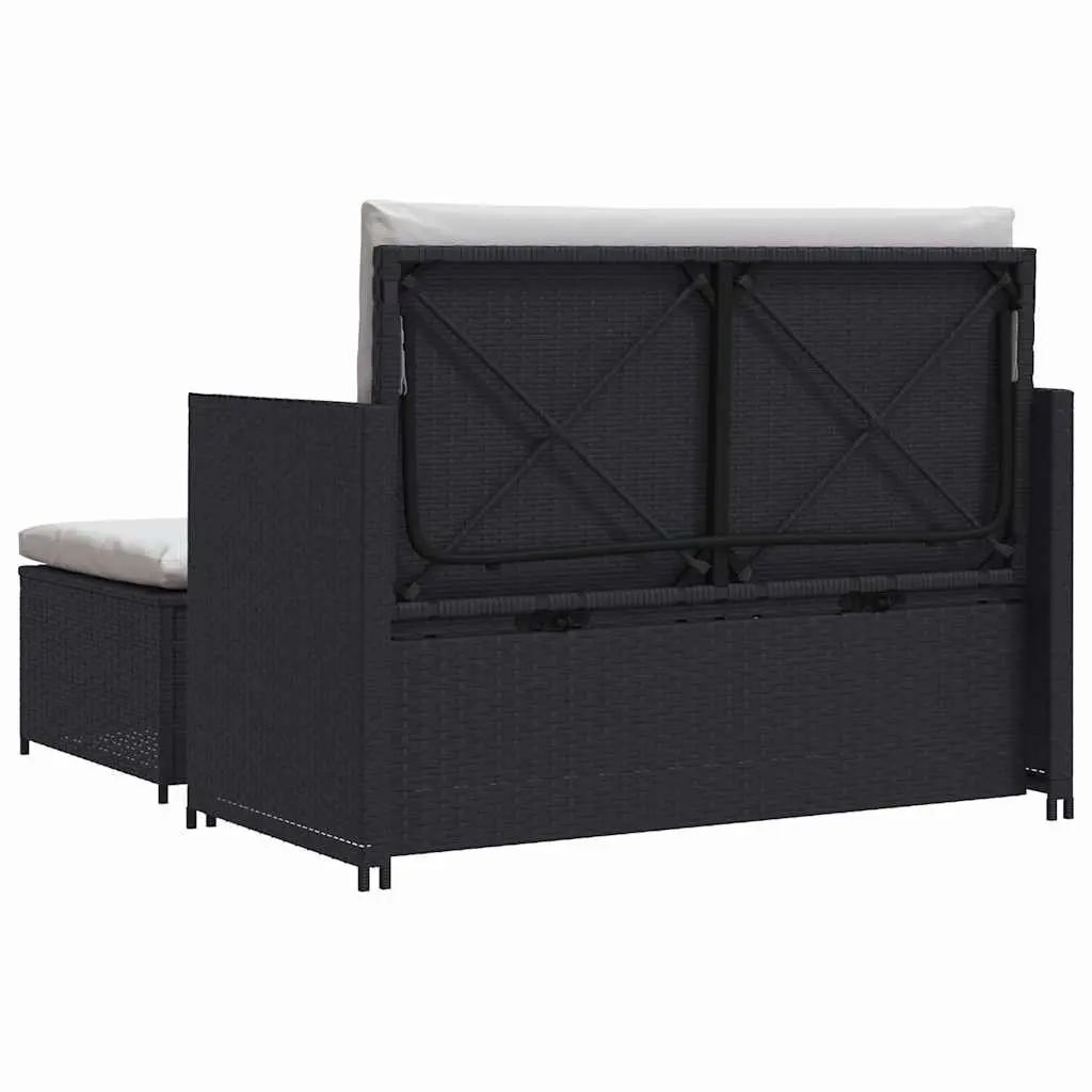 2 Piece Garden Lounge Set Black Outdoor Sofa Stool Weather-Resistant PE Rattan