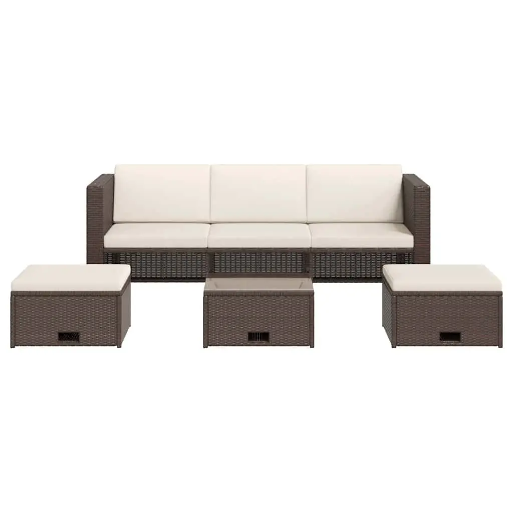 4 Piece Outdoor Garden Lounge Set PE Rattan Sofa with Cushions Brown Patio