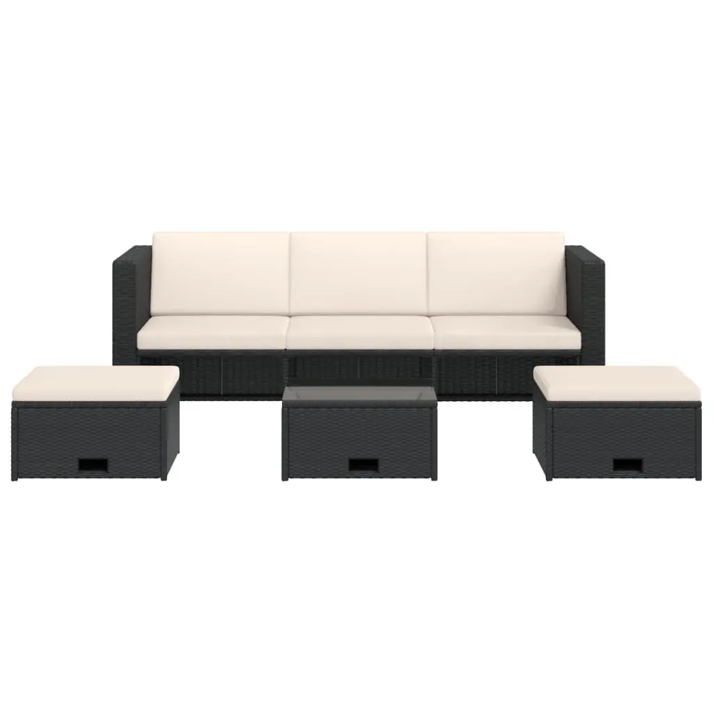 4 Piece Garden Lounge Set Black Weather-Resistant PE Rattan Sofa with Cushions