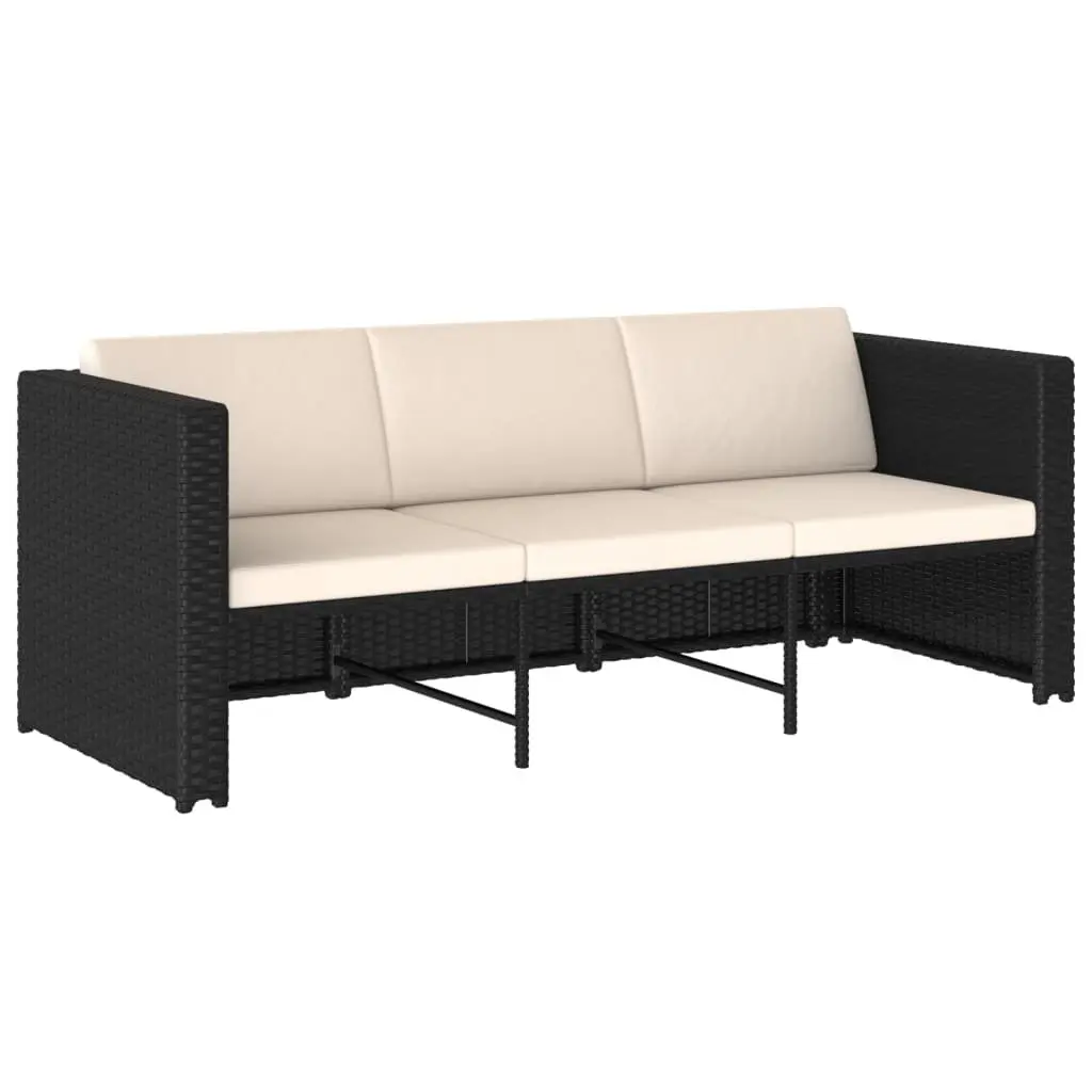 4 Piece Garden Lounge Set Black Weather-Resistant PE Rattan Sofa with Cushions