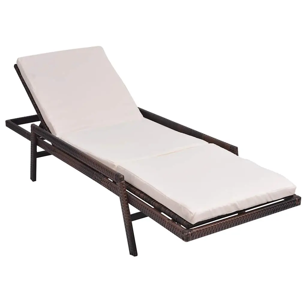 Sun Lounger Brown Adjustable Backrest and Footrest with Thick Removable Cushion