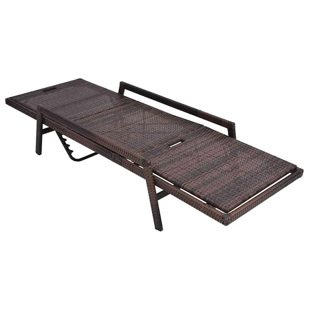 Sun Lounger Brown Adjustable Backrest and Footrest with Thick Removable Cushion
