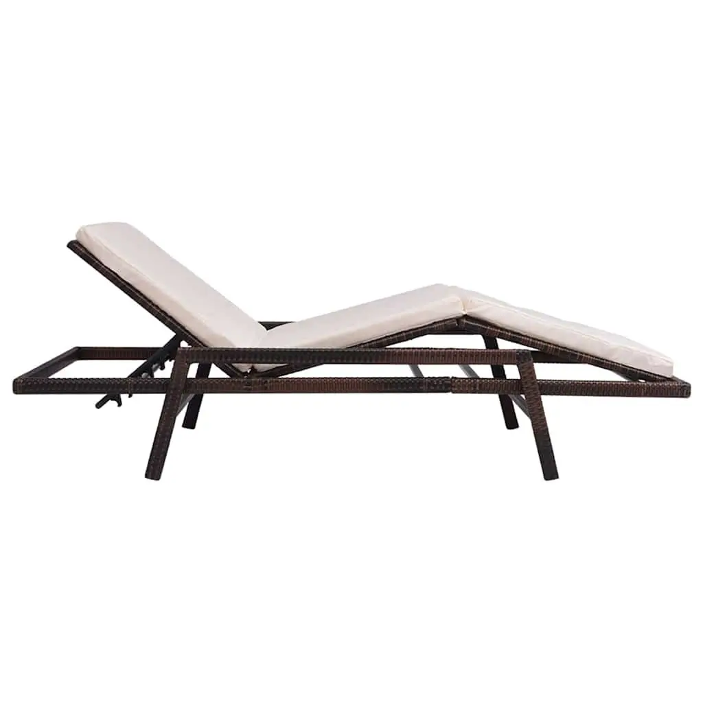 Sun Lounger Brown Adjustable Backrest and Footrest with Thick Removable Cushion