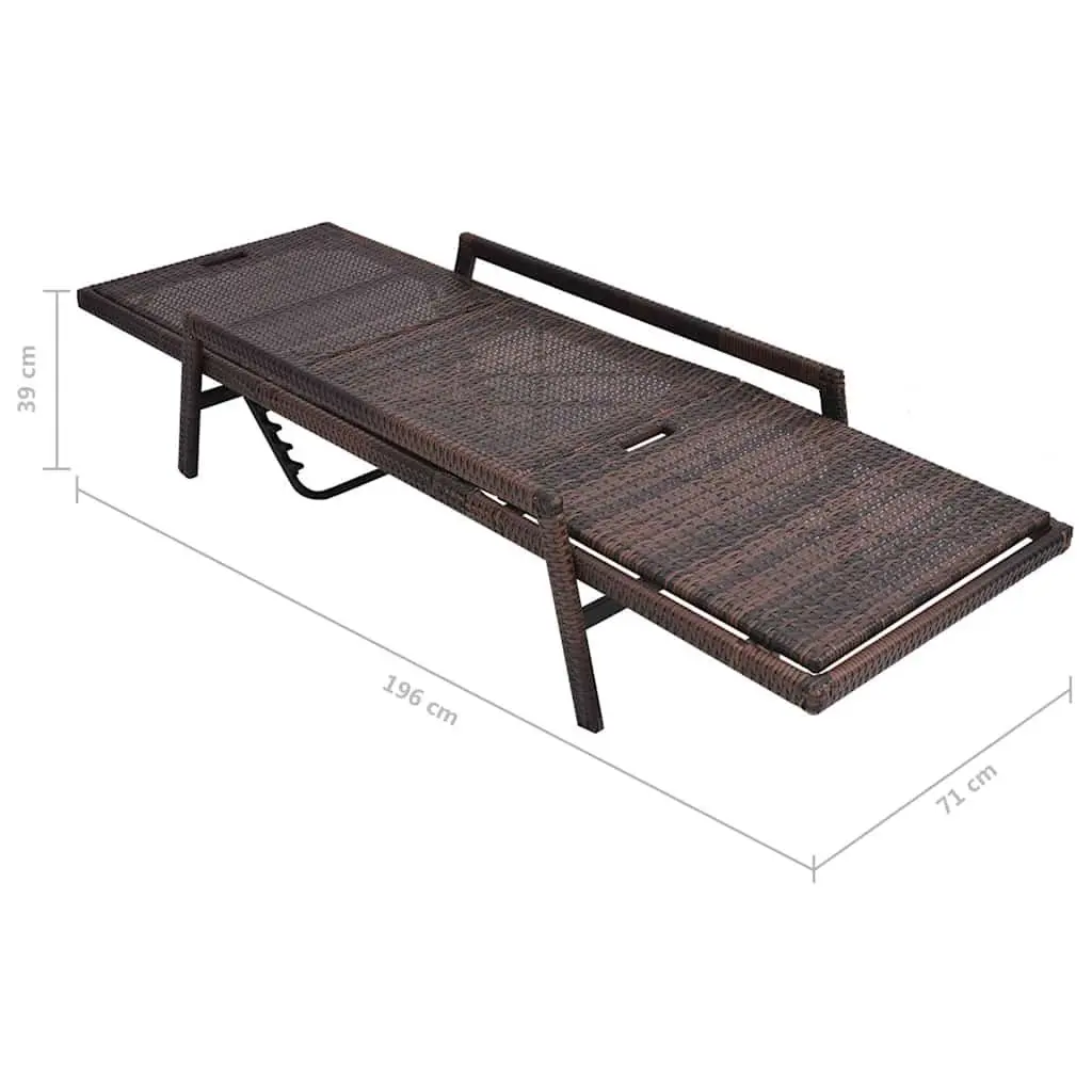 Sun Lounger Brown Adjustable Backrest and Footrest with Thick Removable Cushion