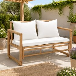 Bamboo Garden Bench for Two with Removable Cushions