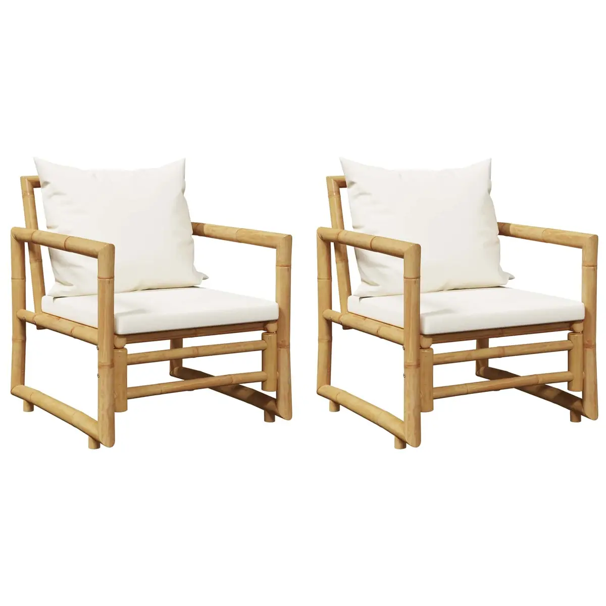 Bamboo Garden Chairs Brown 2 pcs with Cushions Backrest for Outdoor Patio Seating