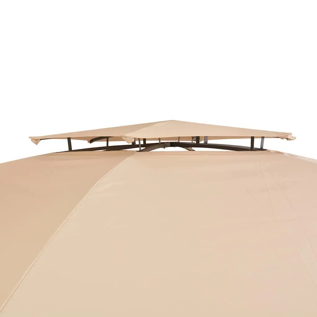Hexagonal Gazebo Pavilion Tent Beige 360 x 265 cm Double-Vented Roof Removable Curtains
