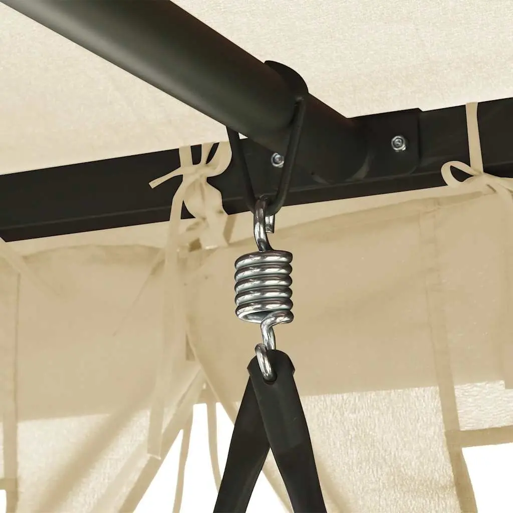Gazebo Swing Bench Cream Two Person Converts to Bed with Canopy and Enclosed Mesh Curtains