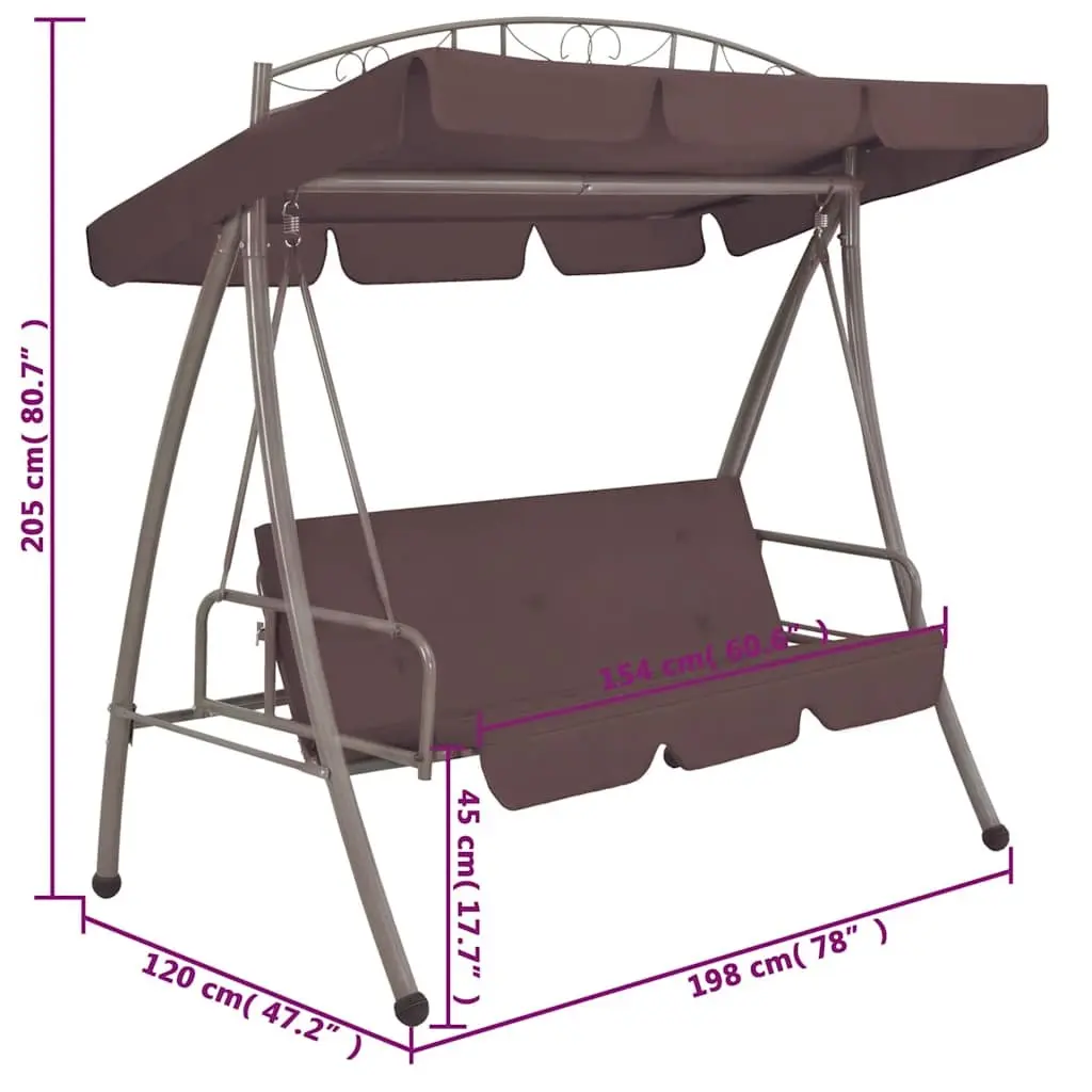 Convertible Swing Bench Brown Outdoor Canopy Garden Furniture 2 Seater
