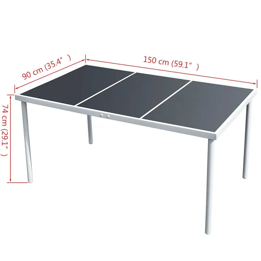 Outdoor Dining Table Black 150x90cm Glass Top Steel Legs