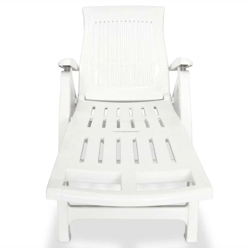 Plastic Sun Lounger White Adjustable Reclining Deck Chair Outdoor Garden Folding