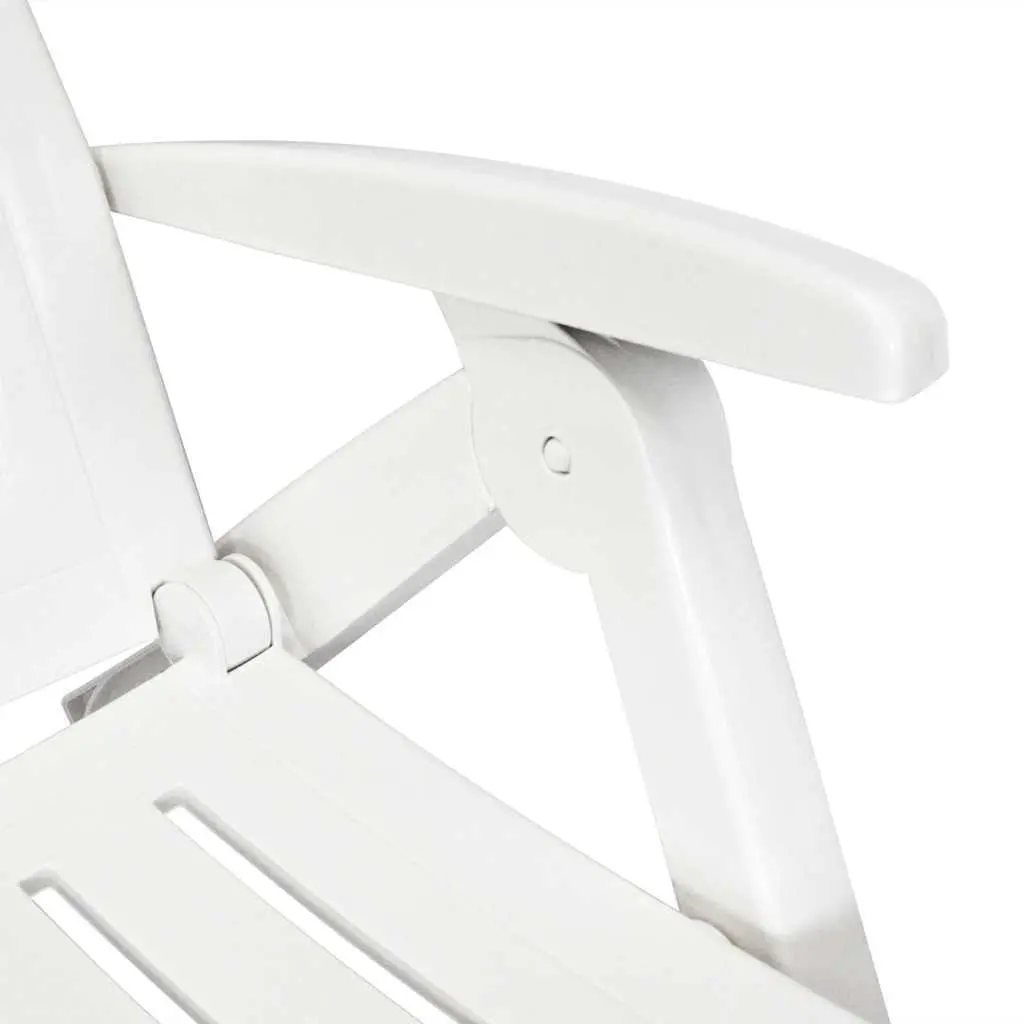 Plastic Sun Lounger White Adjustable Reclining Deck Chair Outdoor Garden Folding