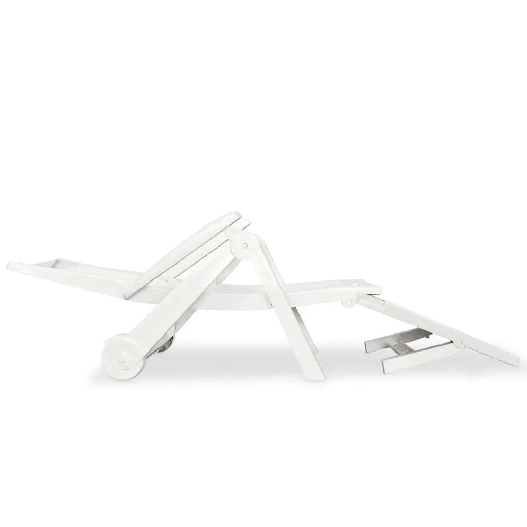 Plastic Sun Lounger White Adjustable Reclining Deck Chair Outdoor Garden Folding