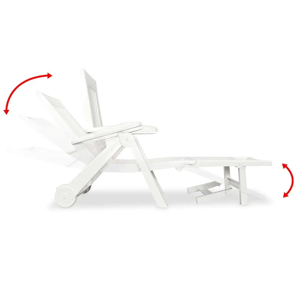 Plastic Sun Lounger White Adjustable Reclining Deck Chair Outdoor Garden Folding