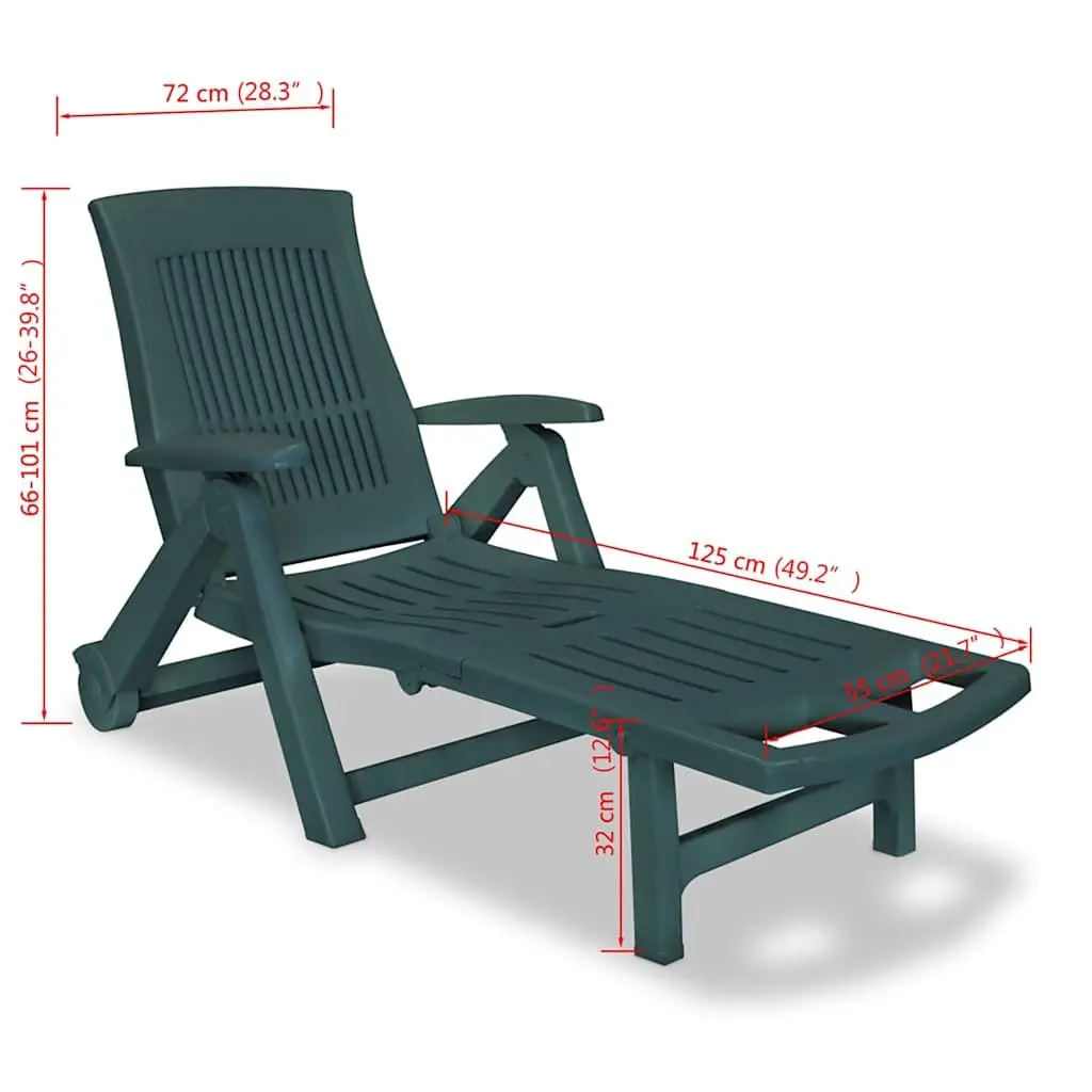 Sun Lounger Green Foldable Reclining Outdoor Chair with Footrest