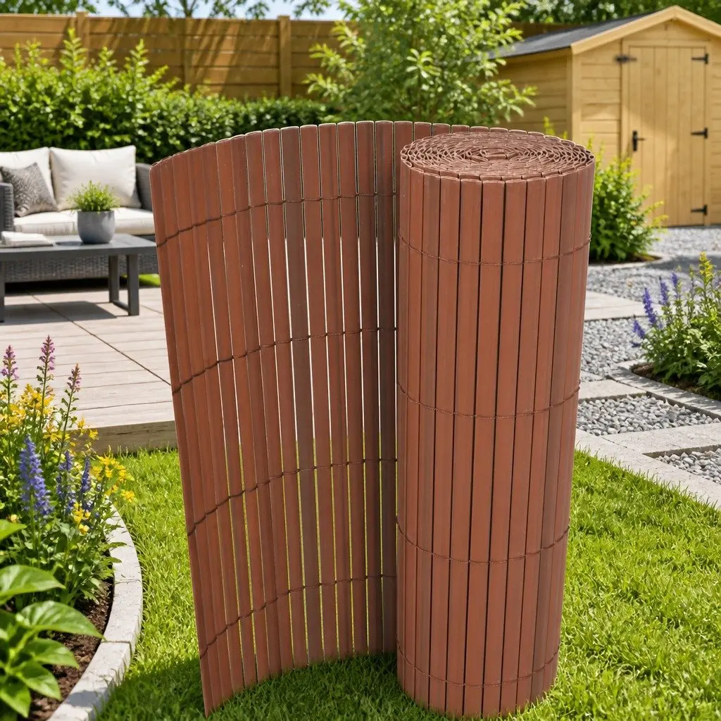Garden Fence Panel Brown 90 x 300 cm Double-Sided PVC Outdoor Screening Windbreak Barrier