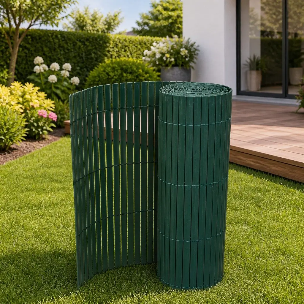 Double-Sided Garden Fence Panel Green 90x500cm Weather-Resistant PVC Outdoor Screening Barrier