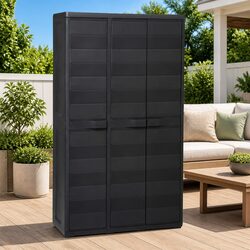 Compact Black Outdoor Storage Cabinet with 4 Shelves