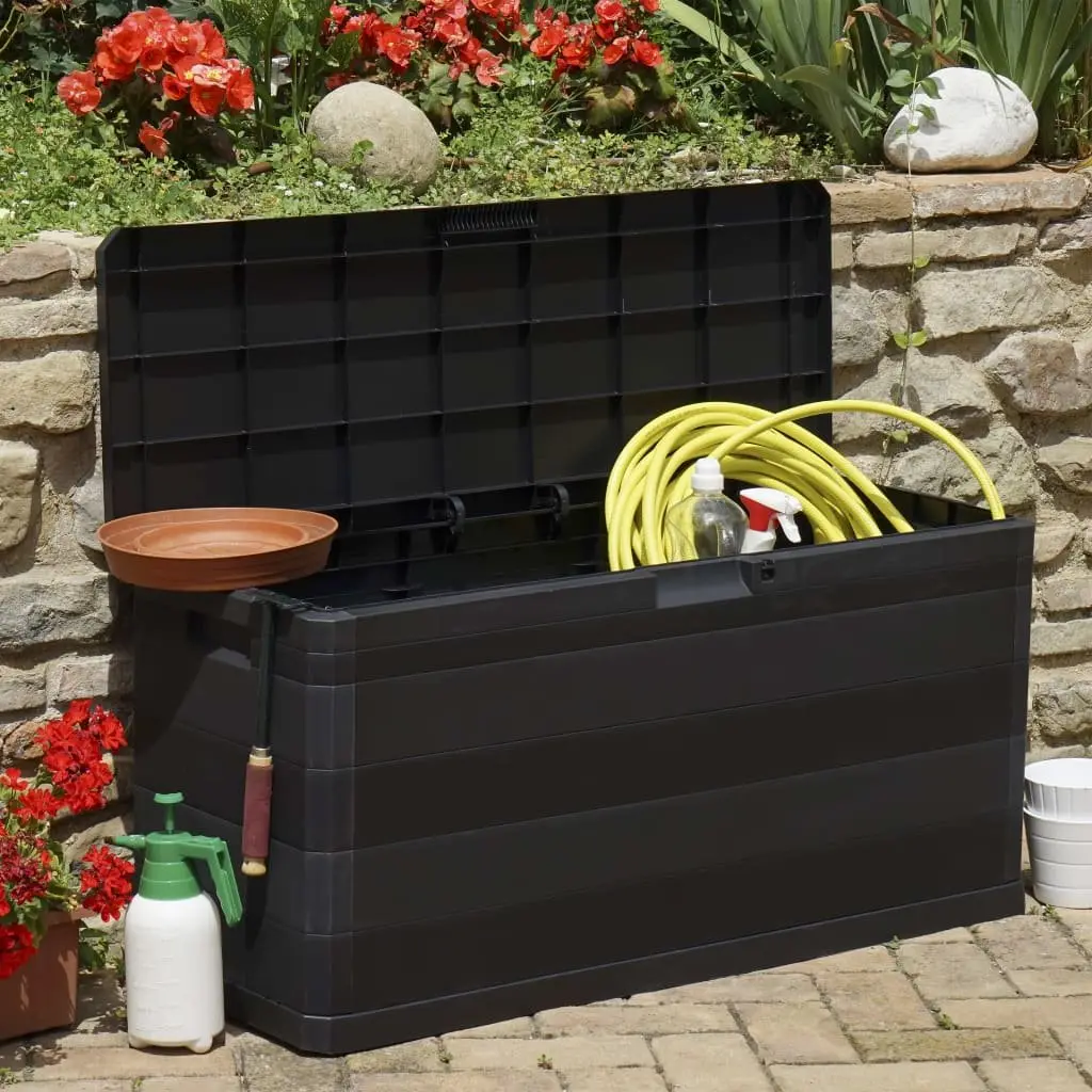 Garden Storage Box Black 117x45x56cm Robust Polypropylene Construction Spacious Interior