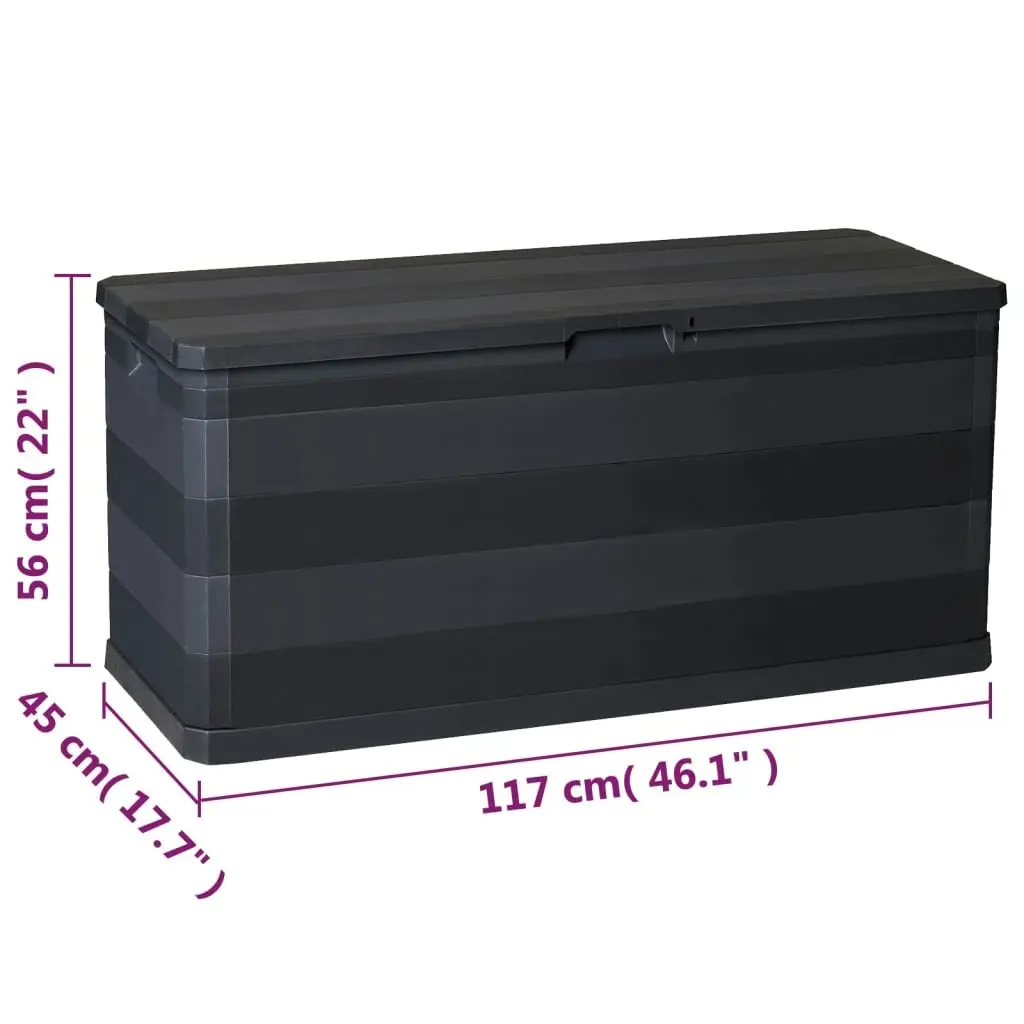 Garden Storage Box Black 117x45x56cm Robust Polypropylene Construction Spacious Interior