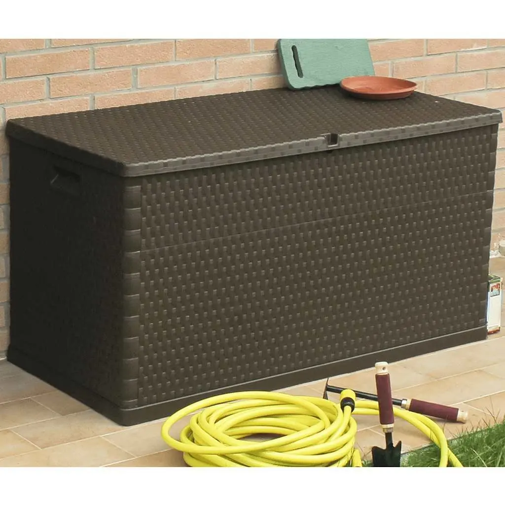 Garden Storage Box Brown Outdoor Patio Rattan Effect Furniture Deck Cushion