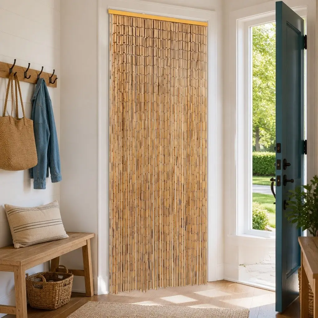 Bamboo Door Curtain Brown 56x185 cm Insect Screen Privacy Heat Insulation