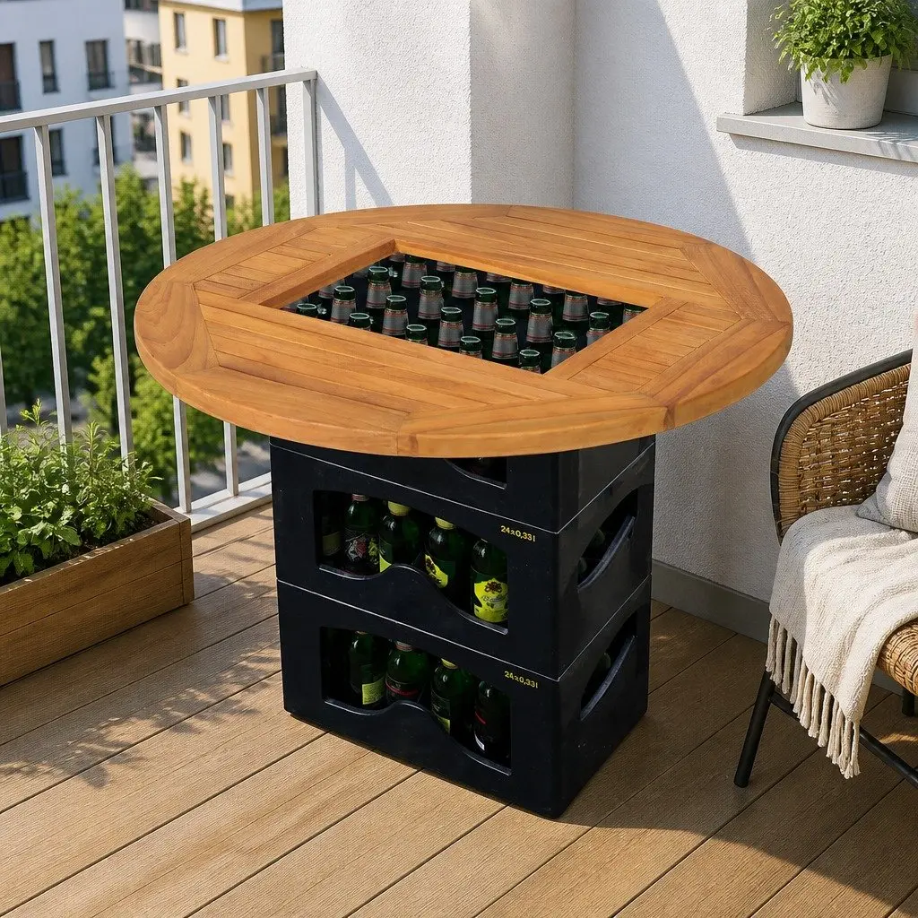 Beer Crate Tabletop Brown 70cm Portable Accessory for Outdoor Camping Party