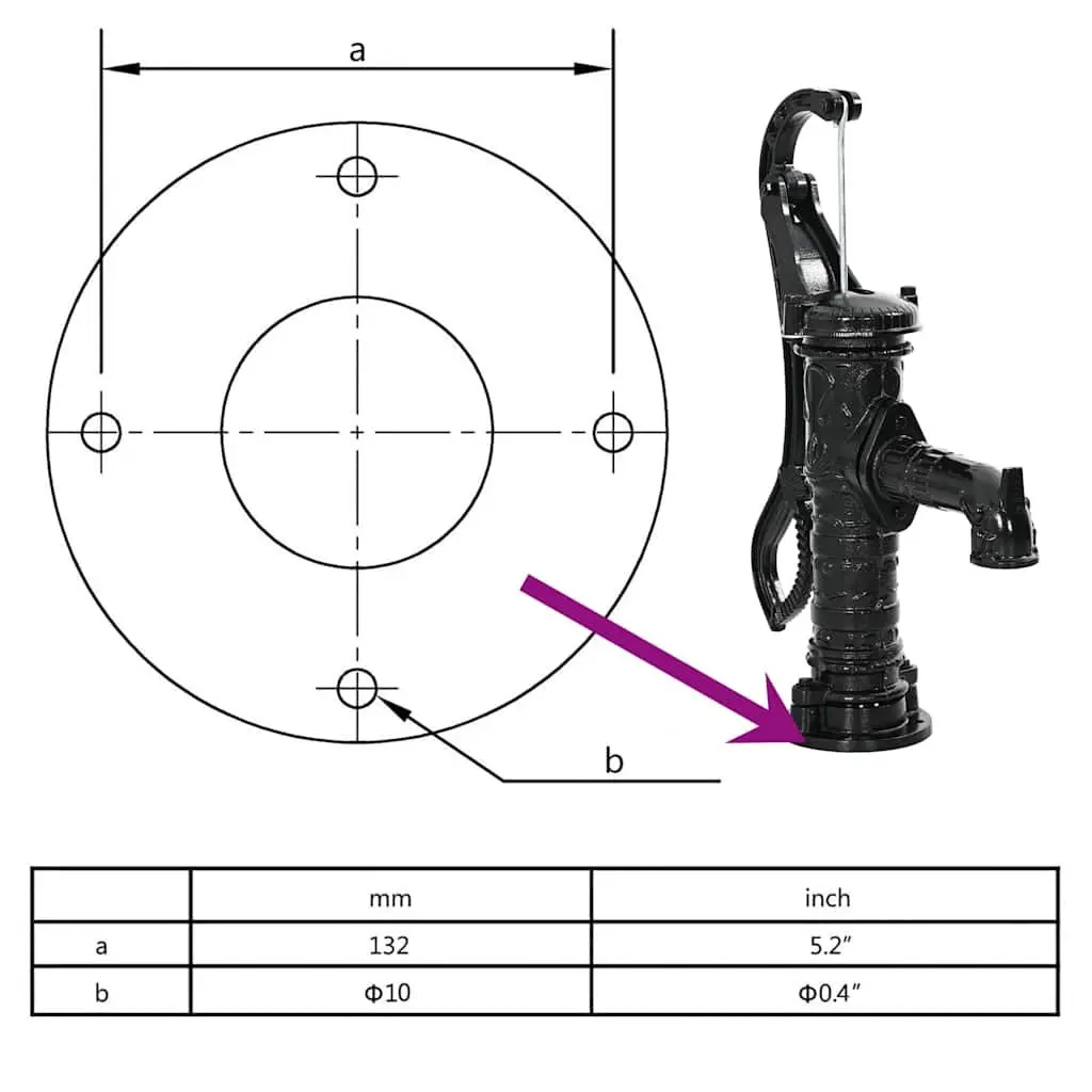 Hand Operated Garden Water Pump Black Cast Iron Manual Outdoor 38 mm Female Fitting