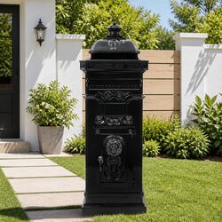 Vintage Black Pillar Mailbox with Secure Retrieval
