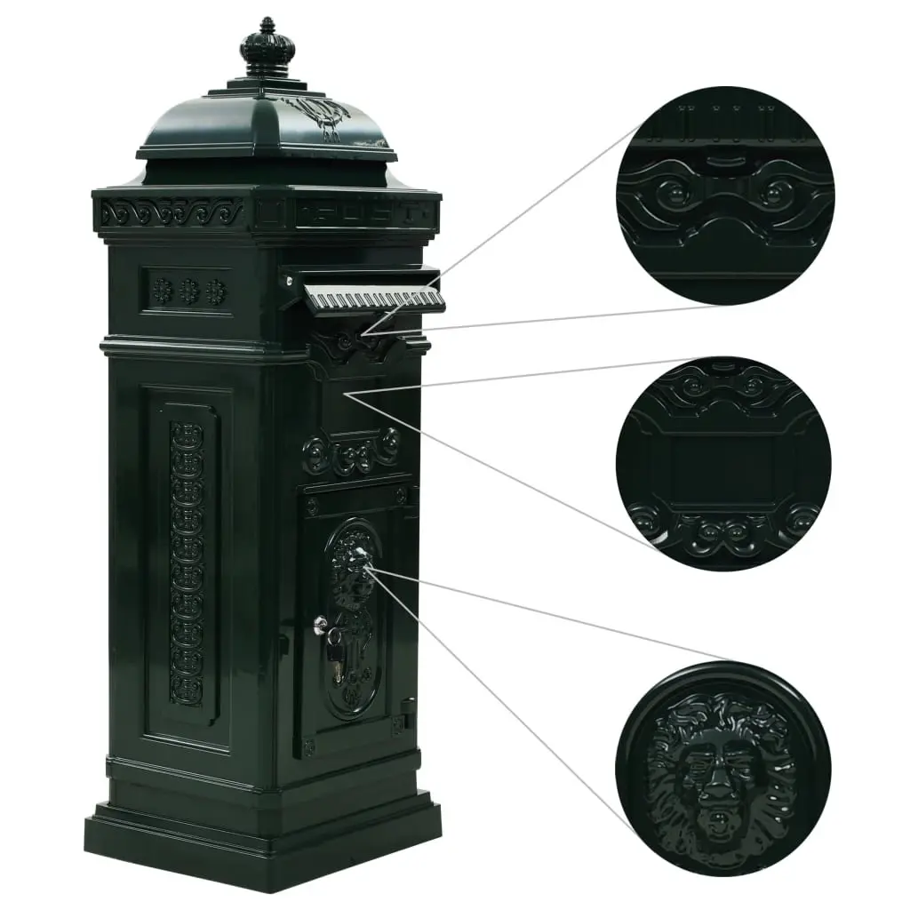 Pillar Letterbox Green Outdoor Antique Style Weather Resistant Decorative Mailbox