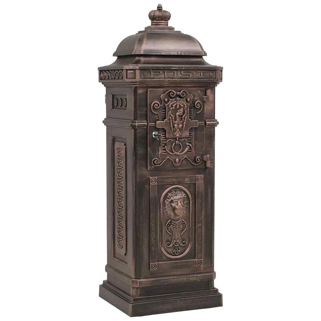 Pillar Letterbox Vintage Style Antique Garden Mailbox Rustproof Brown Outdoor