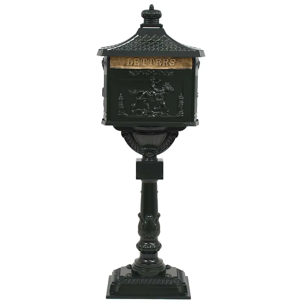 Pedestal Letterbox Green Vintage Style Outdoor Decoration Lockable Door