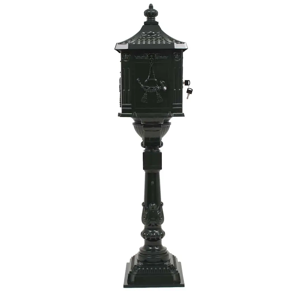 Pedestal Letterbox Green Vintage Style Outdoor Decoration Lockable Door