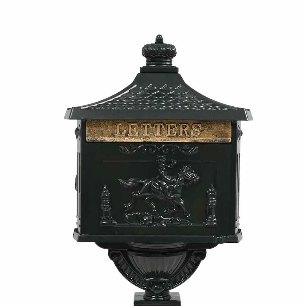 Pedestal Letterbox Green Vintage Style Outdoor Decoration Lockable Door