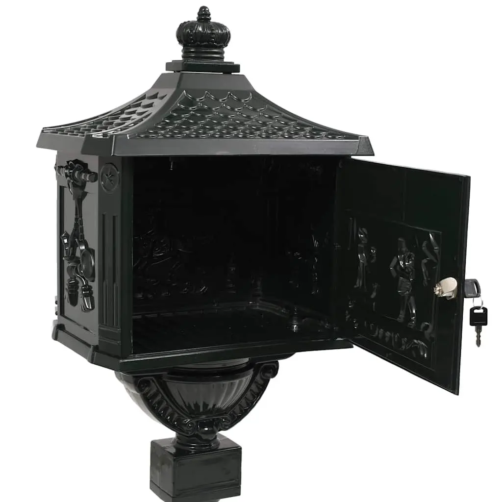 Pedestal Letterbox Green Vintage Style Outdoor Decoration Lockable Door