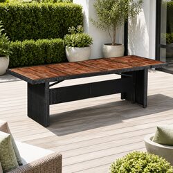 Garden Dining Table 240x90x74cm Poly Rattan Acacia Wood Patio Furniture Brown