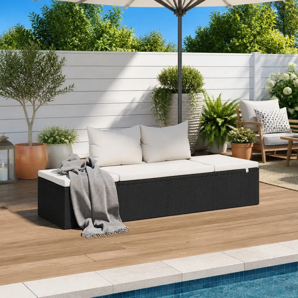 Outdoor Lounge Bed Black 195x60cm Adjustable with Cushions and Pillows