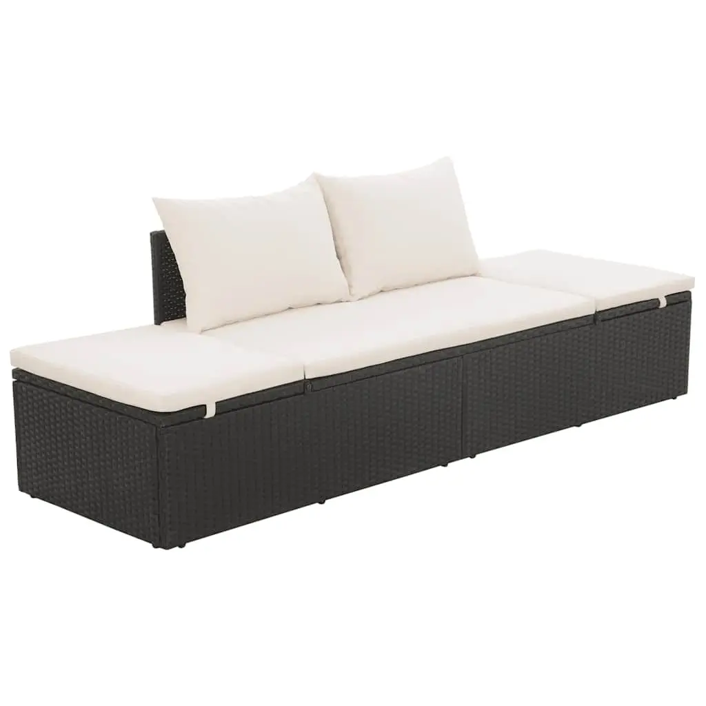 Outdoor Lounge Bed Black 195x60cm Adjustable with Cushions and Pillows