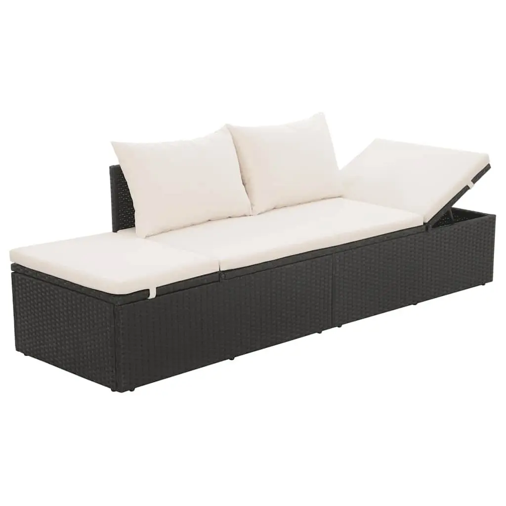 Outdoor Lounge Bed Black 195x60cm Adjustable with Cushions and Pillows