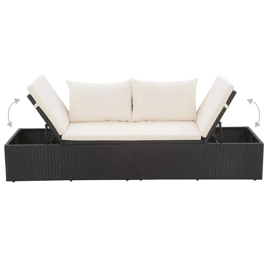Outdoor Lounge Bed Black 195x60cm Adjustable with Cushions and Pillows