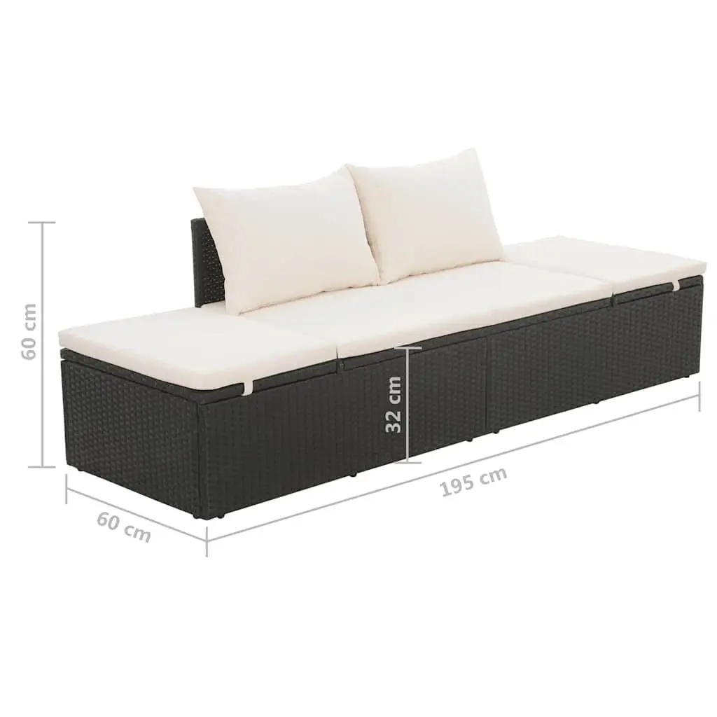 Outdoor Lounge Bed Black 195x60cm Adjustable with Cushions and Pillows