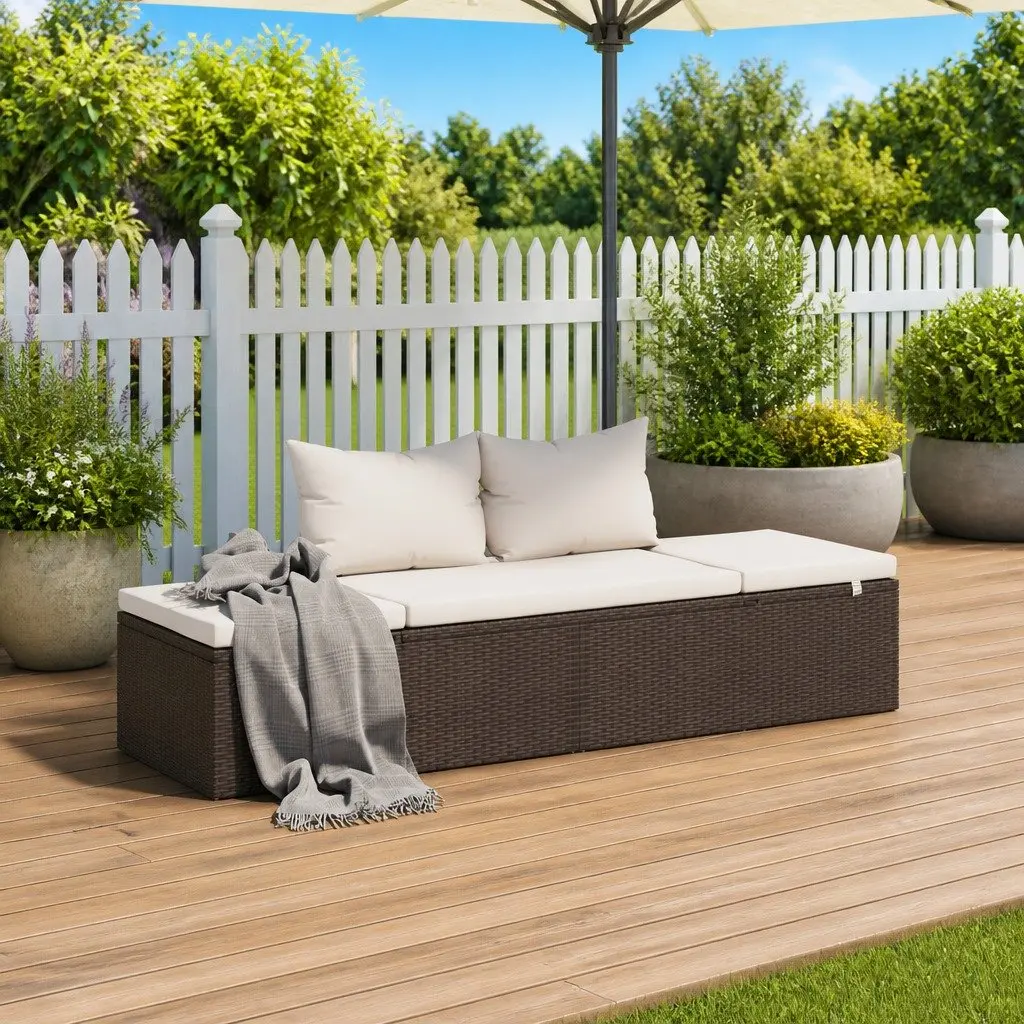 Outdoor Lounge Bed Brown 195x60cm Adjustable Sides PE Rattan Cushion