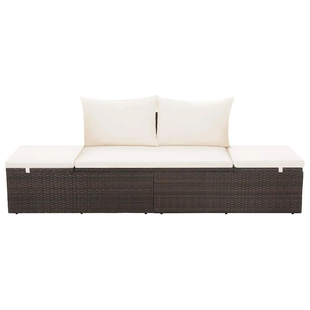 Outdoor Lounge Bed Brown 195x60cm Adjustable Sides PE Rattan Cushion