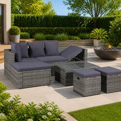 4 Piece Outdoor Garden Lounge Set with Cushions Grey Patio Sofa Furniture
