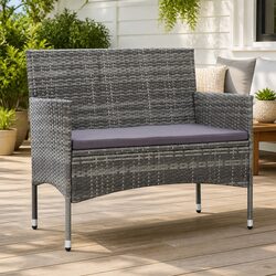 Garden Bench 105cm Outdoor Poly Rattan Seating Grey Patio Furniture