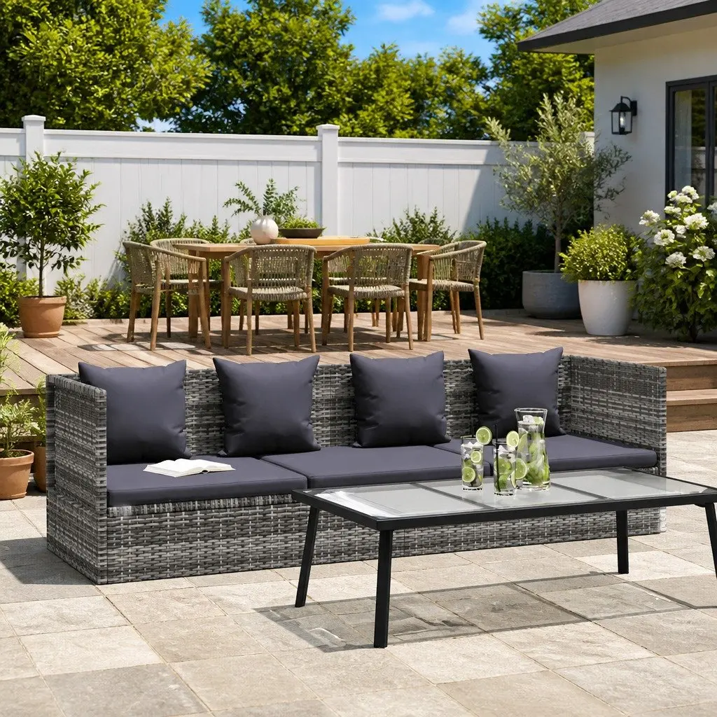 Garden Lounger Bed Grey 200x60cm Adjustable Poly Rattan Outdoor Patio Sunbed