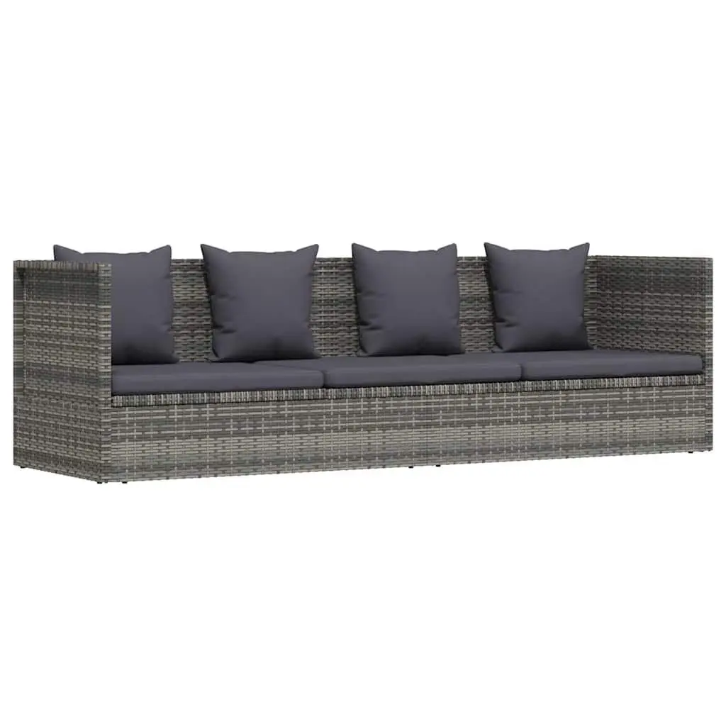 Garden Lounger Bed Grey 200x60cm Adjustable Poly Rattan Outdoor Patio Sunbed