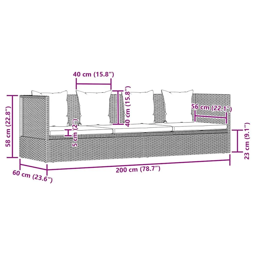 Garden Lounger Bed Grey 200x60cm Adjustable Poly Rattan Outdoor Patio Sunbed