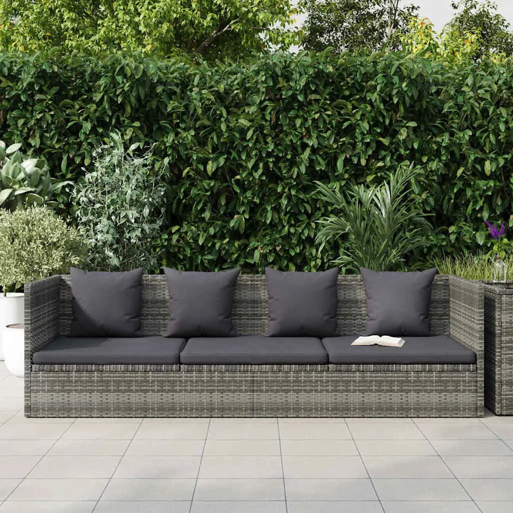 Garden Lounger Bed Grey 200x60cm Adjustable Poly Rattan Outdoor Patio Sunbed
